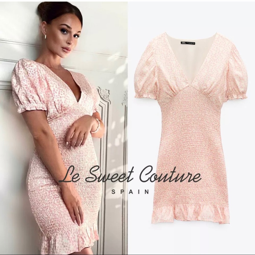 Zara Dress Floral Printed Light Pink